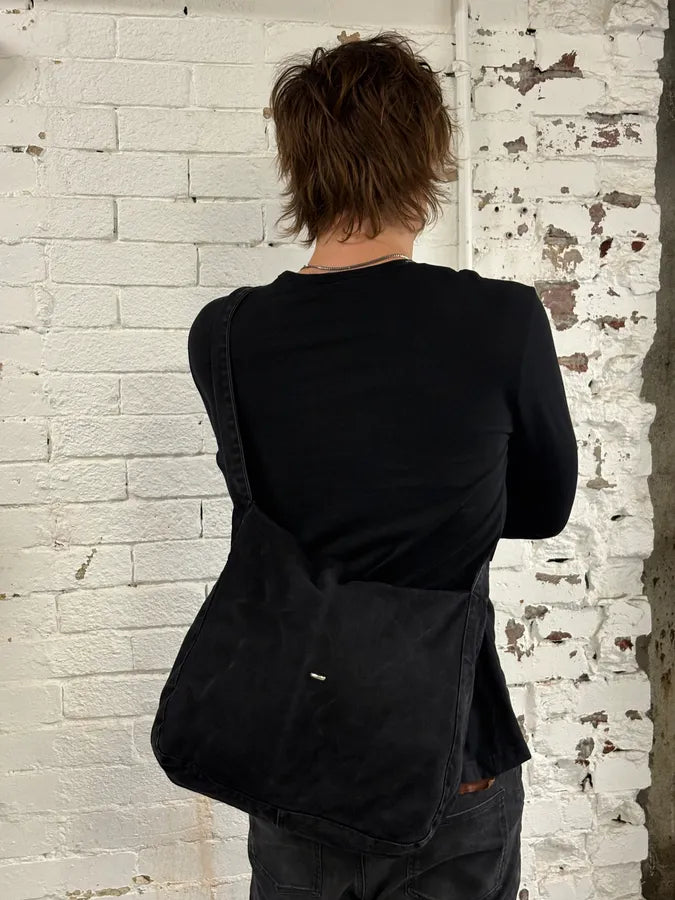 Our Legacy Black Denim Washed Shoulder Bag WysiCut 1