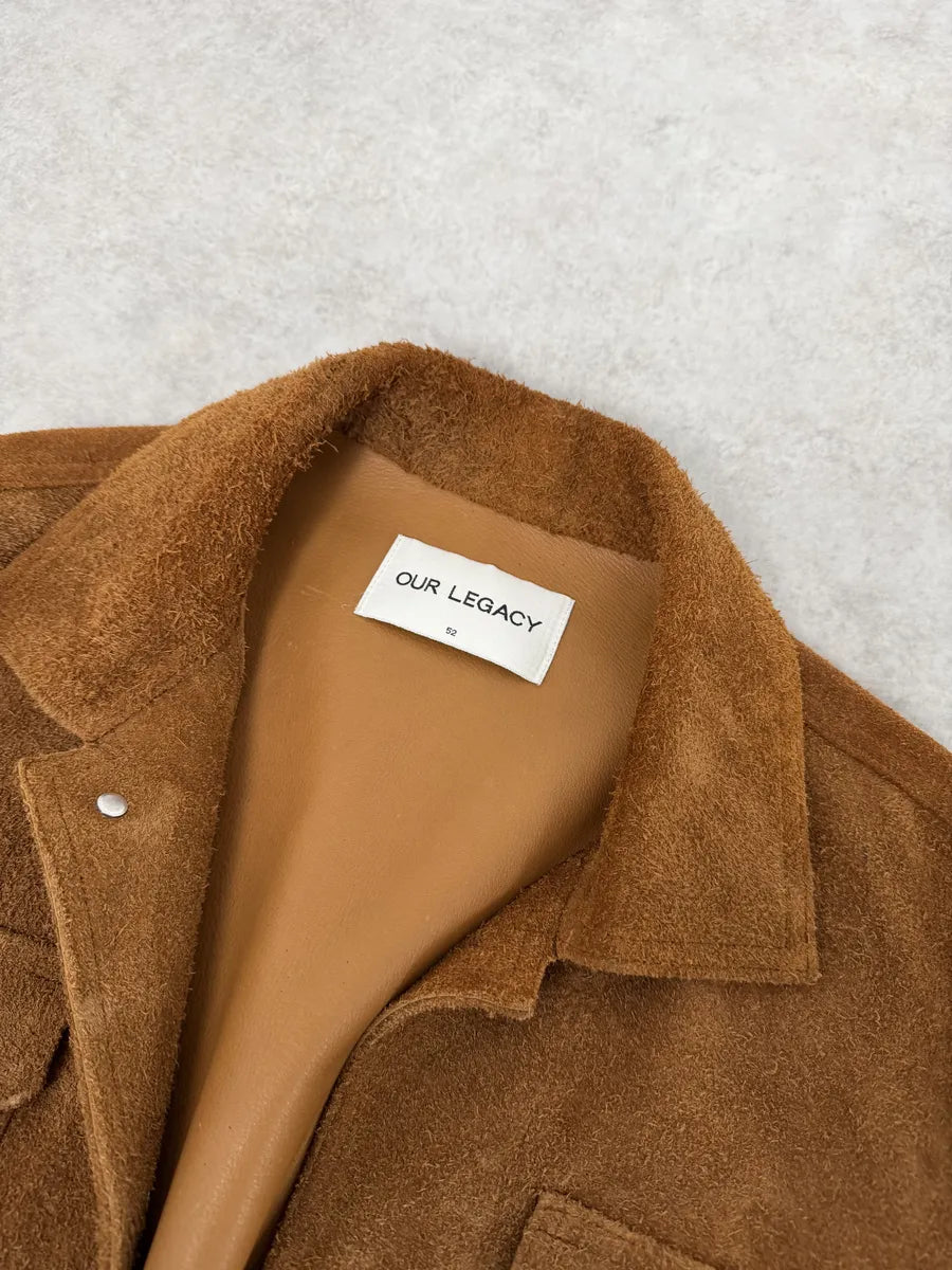 Our Legacy Brown Heavy Suede Leather Buttoned Jacket Jfebhwq 10