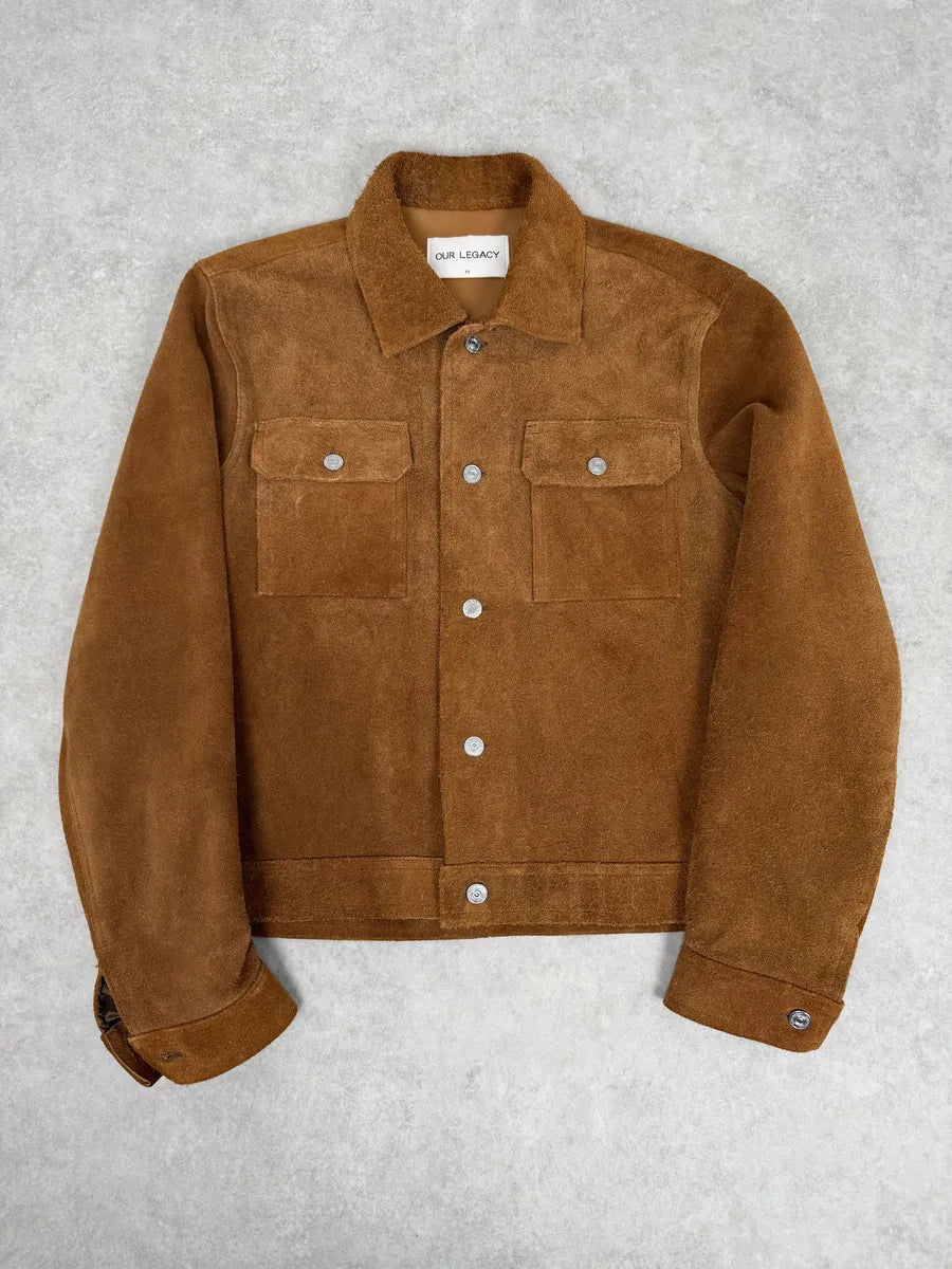 Our Legacy Brown Heavy Suede Leather Buttoned Jacket Jfebhwq 2