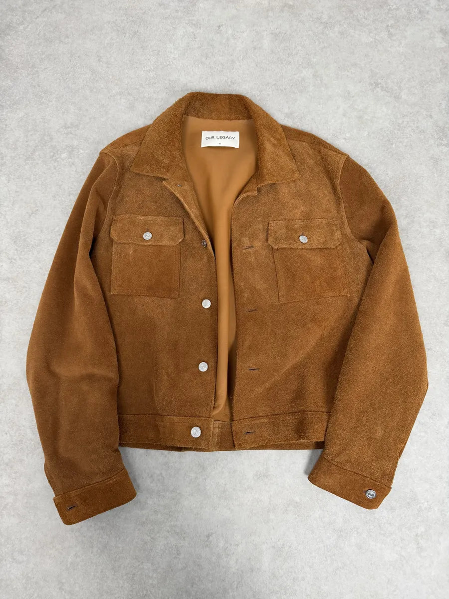 Our Legacy Brown Heavy Suede Leather Buttoned Jacket Jfebhwq 4