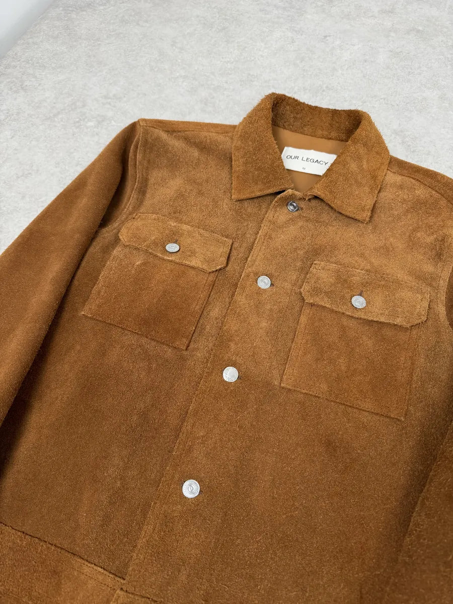 Our Legacy Brown Heavy Suede Leather Buttoned Jacket Jfebhwq 6