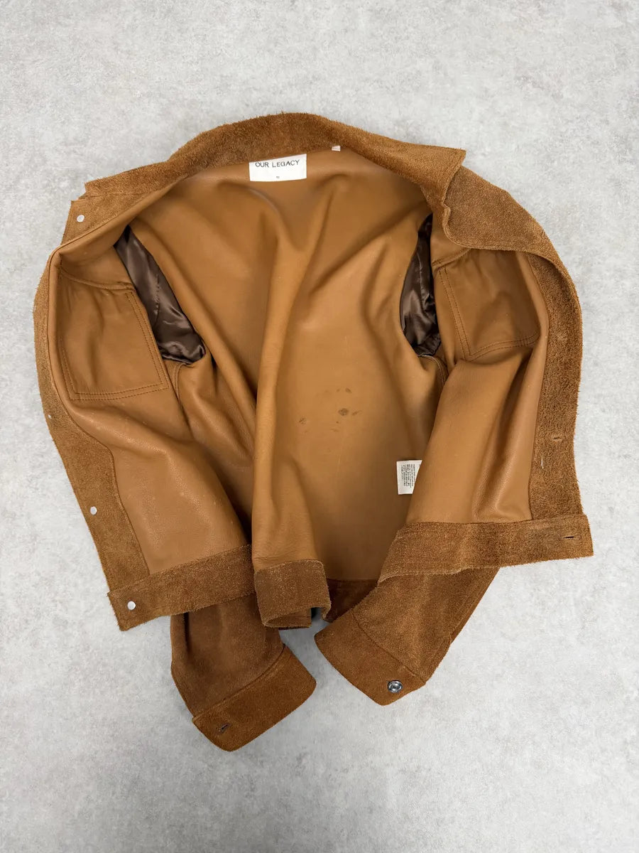 Our Legacy Brown Heavy Suede Leather Buttoned Jacket Jfebhwq 7