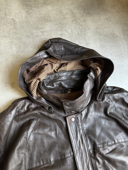 1980s Giorgio Armani Brown Leather Jacket  (L) - 11