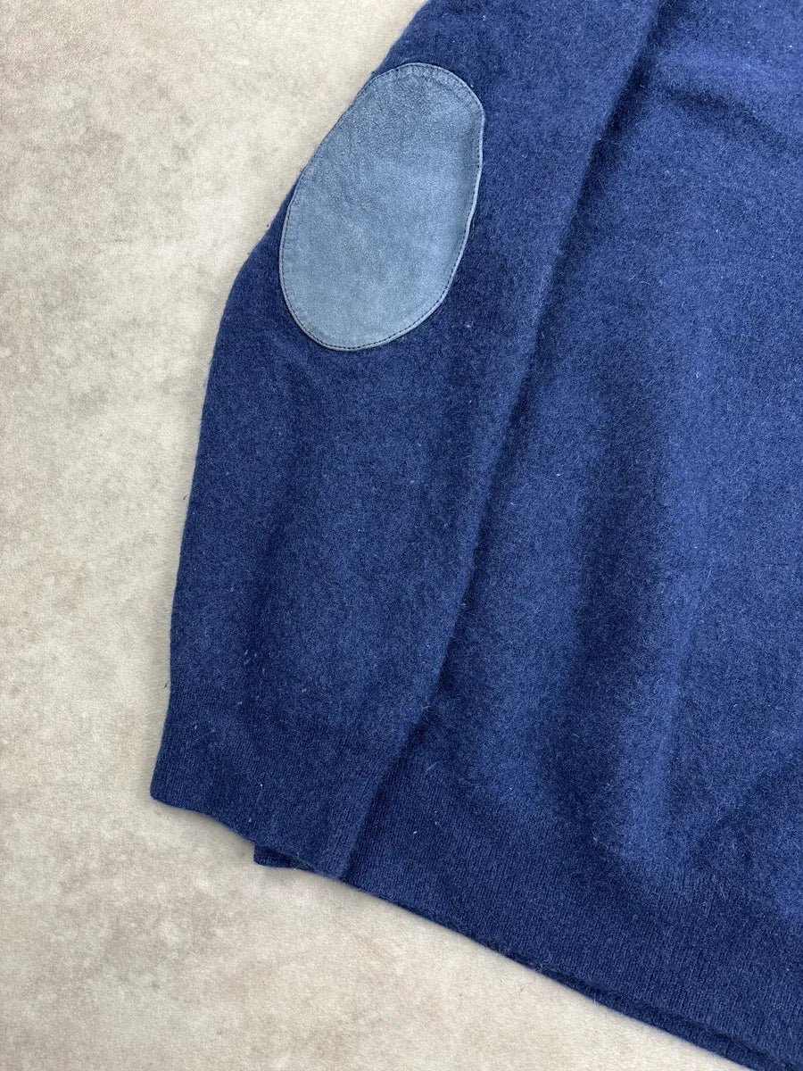 2000s Gucci Navy Cashmere V-Neck Elbow Patch Sweater oxfRaxUX 6