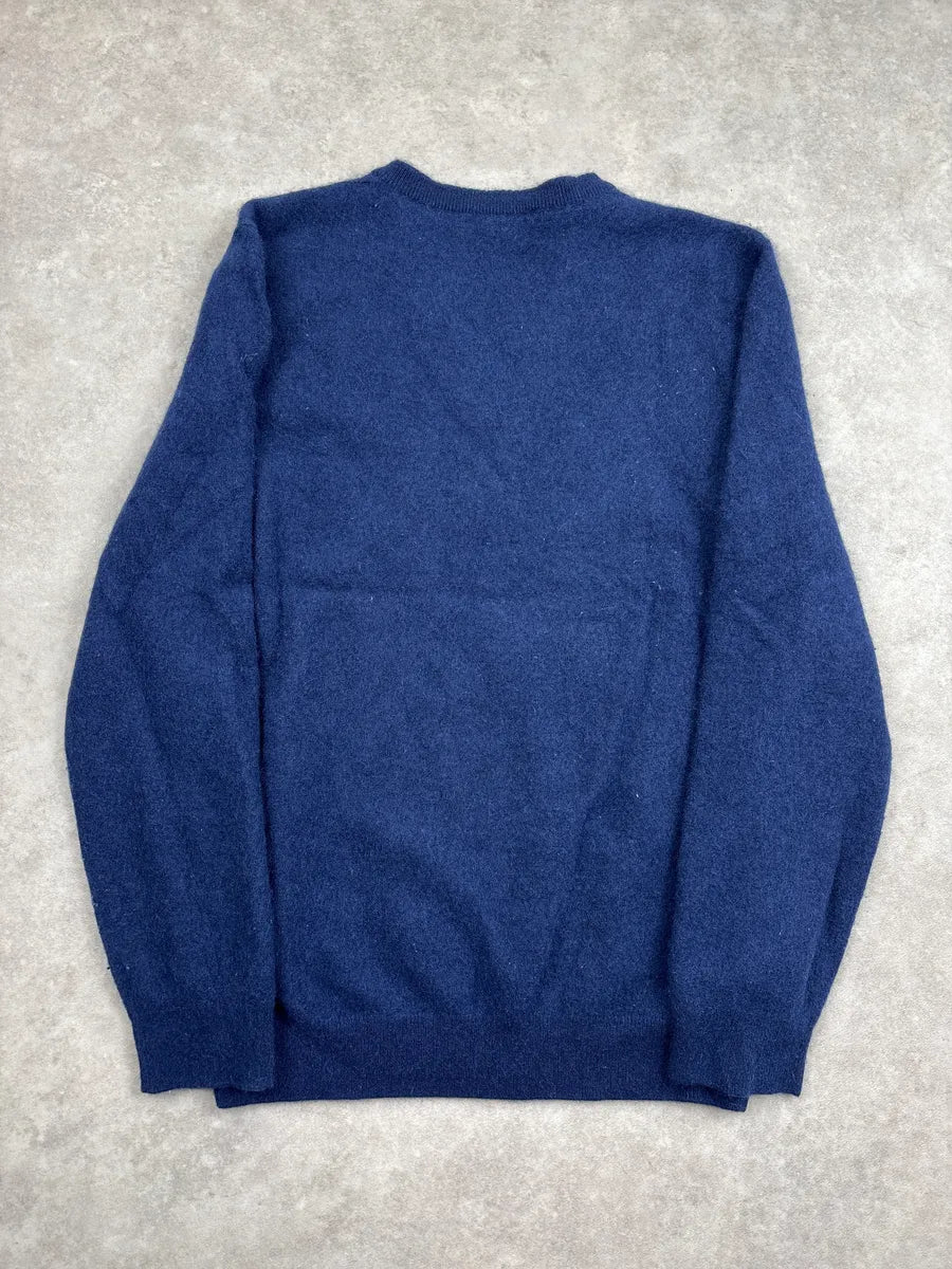 2000s Gucci Navy Cashmere V-Neck Elbow Patch Sweater oxfRaxUX 4