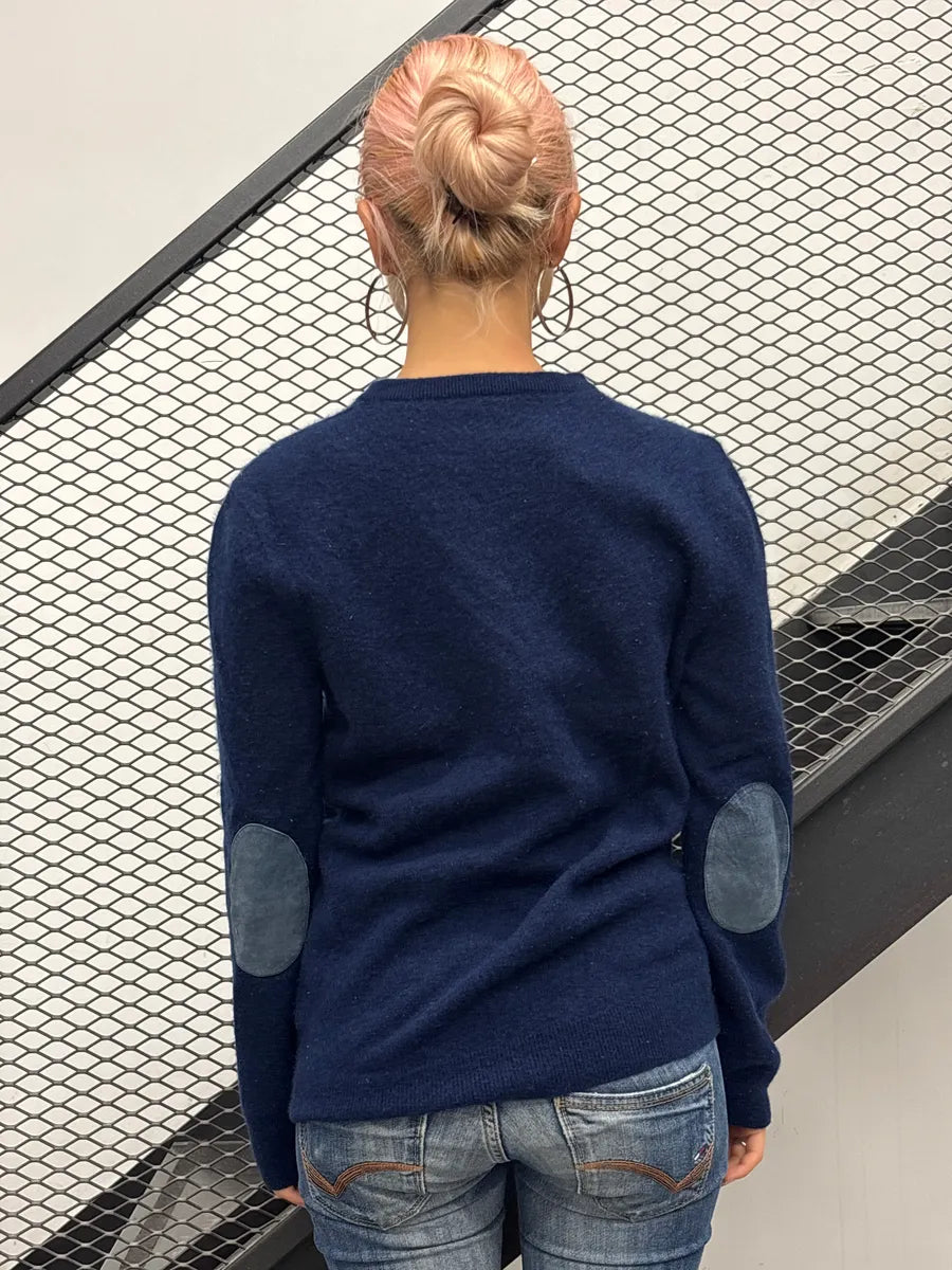 2000s Gucci Navy Cashmere V-Neck Elbow Patch Sweater oxfRaxUX 2