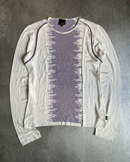 SS2007 Cavalli Purple Stripped Creamy Sweater (M) - 1