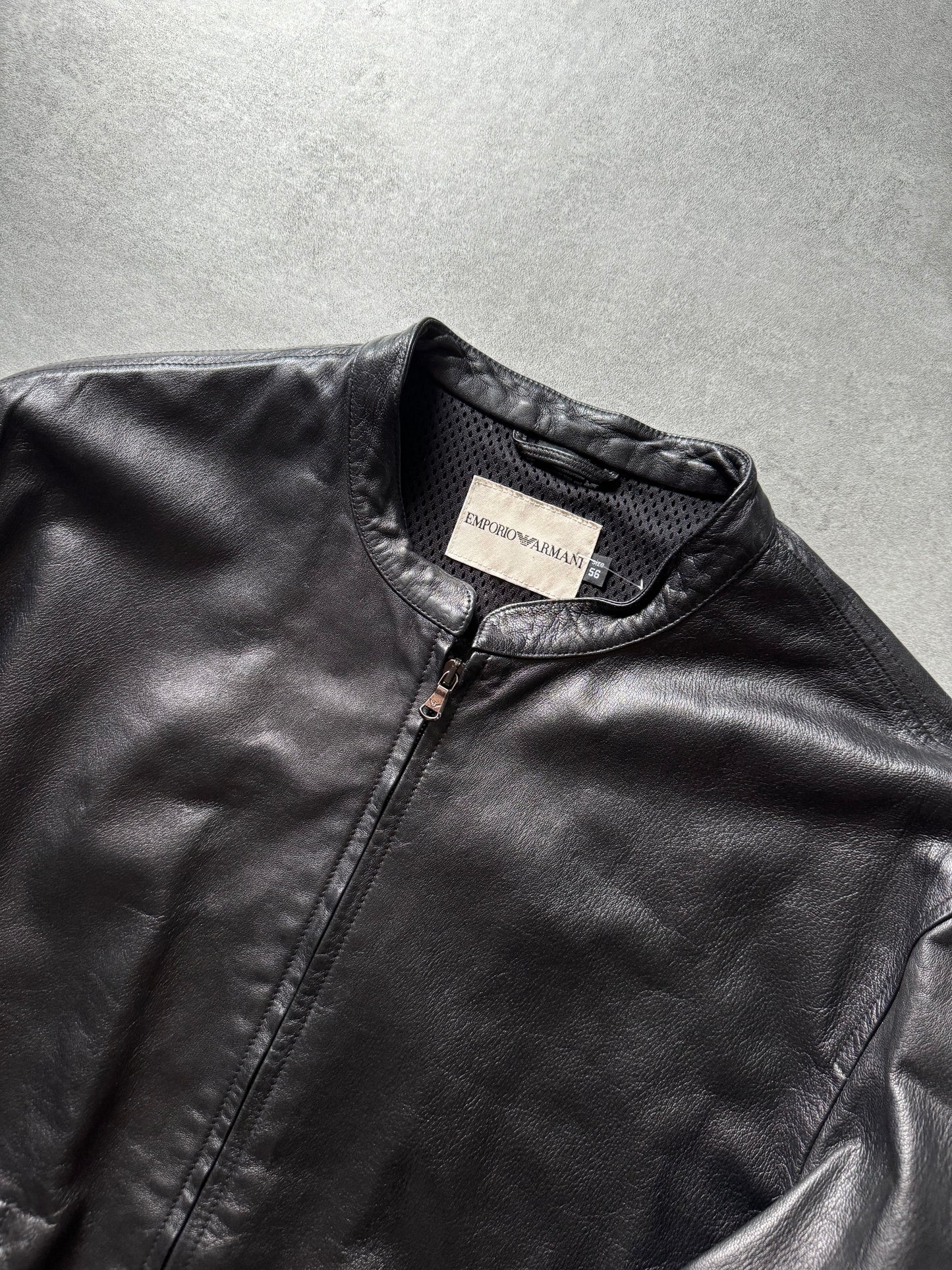 1990s Emporio Armani Cozy Black Prime Leather Jacket (XL) - 7