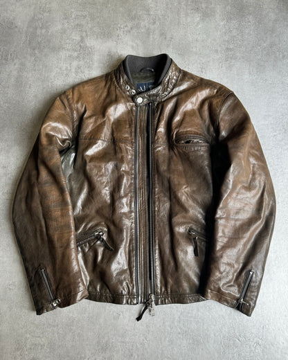 AW2008 Armani Brown Eroded Bomber Leather Jacket (L) - 3