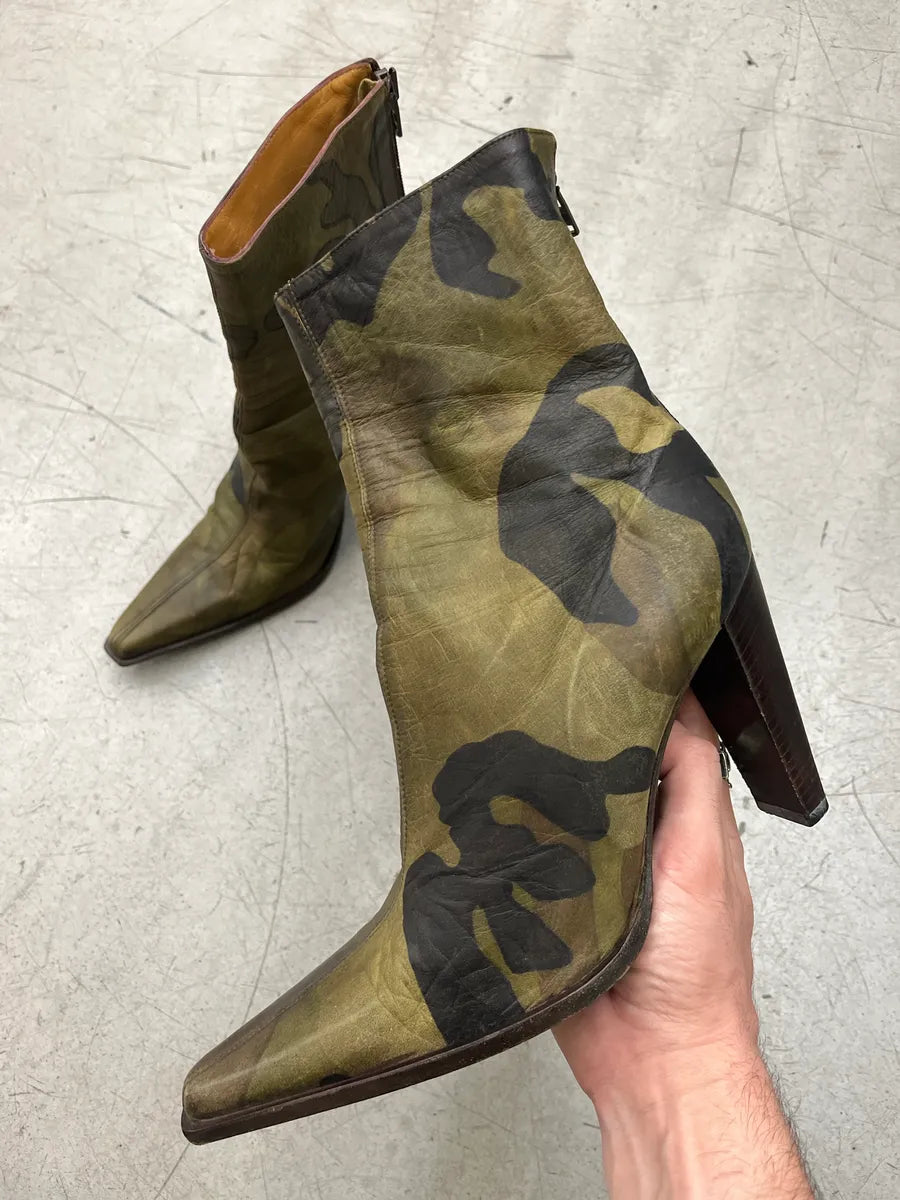 2000s Plein Sud Camo Green Leather High Heels pBfdJsbD 0