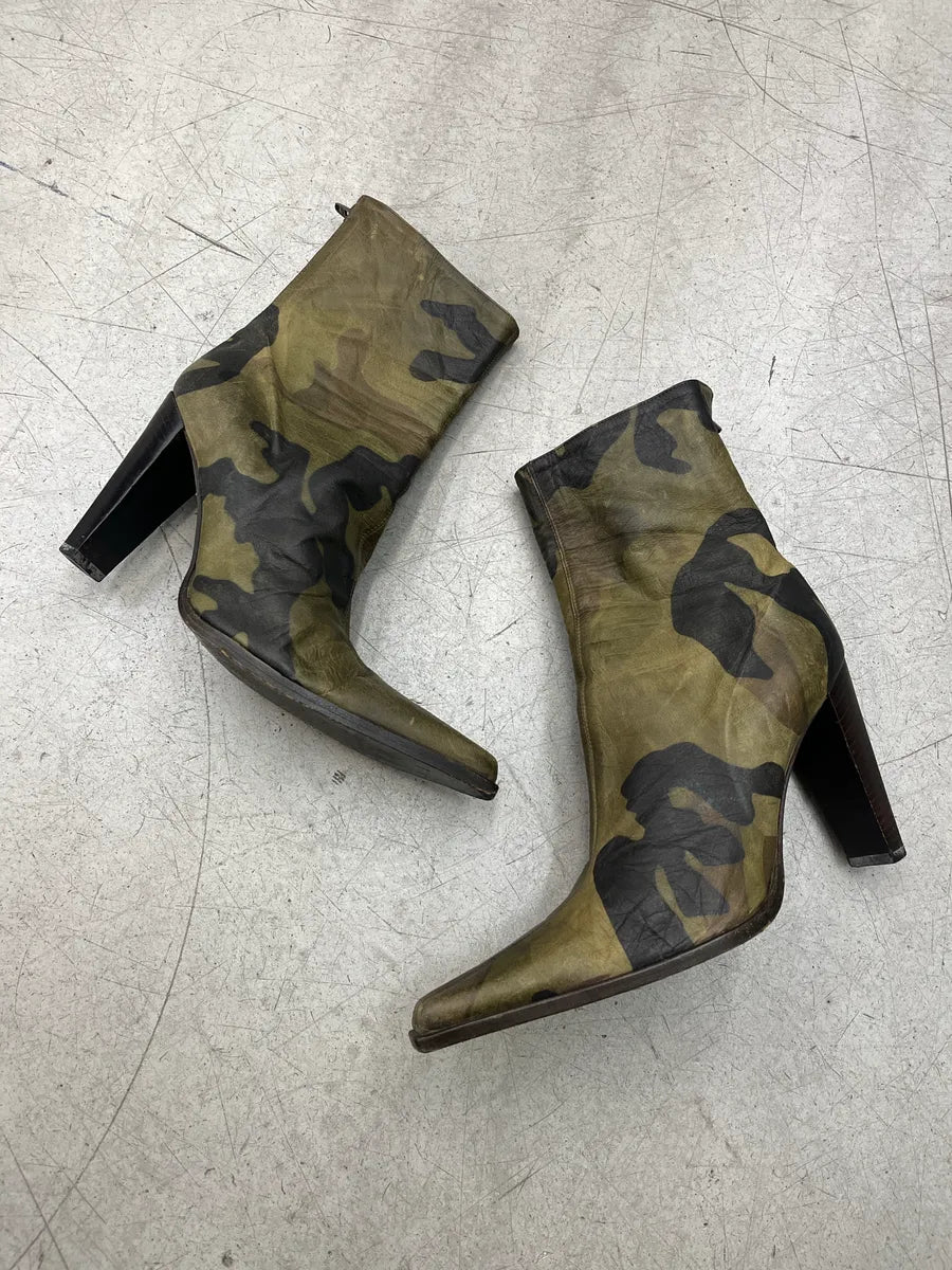 2000s Plein Sud Camo Green Leather High Heels pBfdJsbD 1