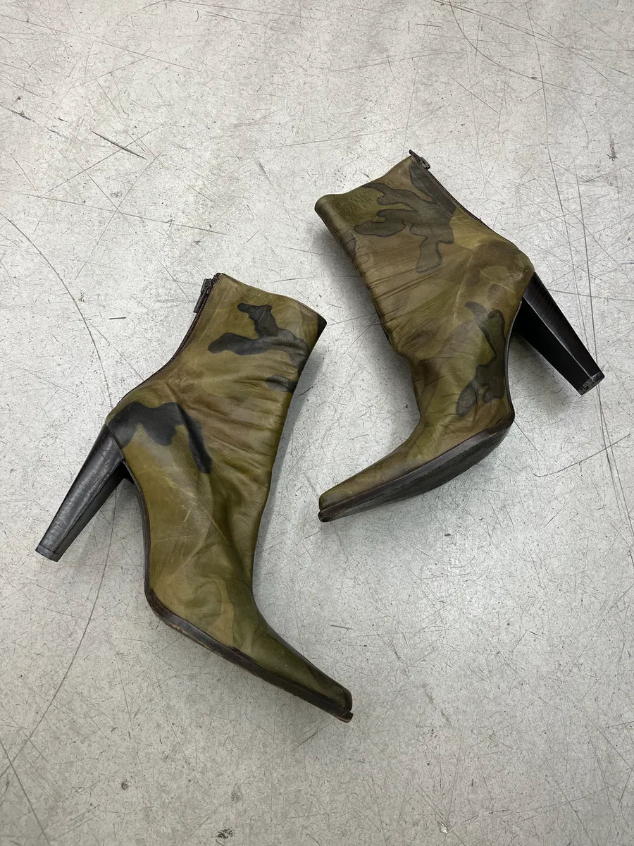 2000s Plein Sud Camo Green Leather High Heels pBfdJsbD 2