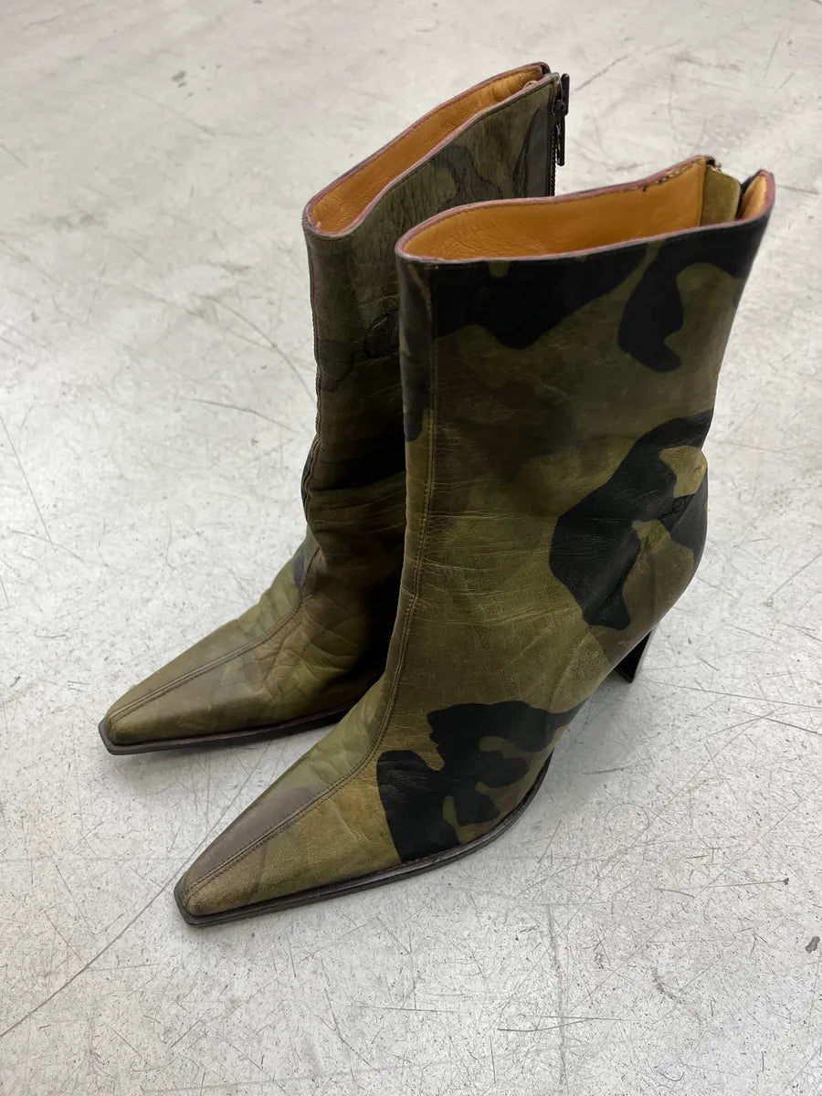 2000s Plein Sud Camo Green Leather High Heels pBfdJsbD 3