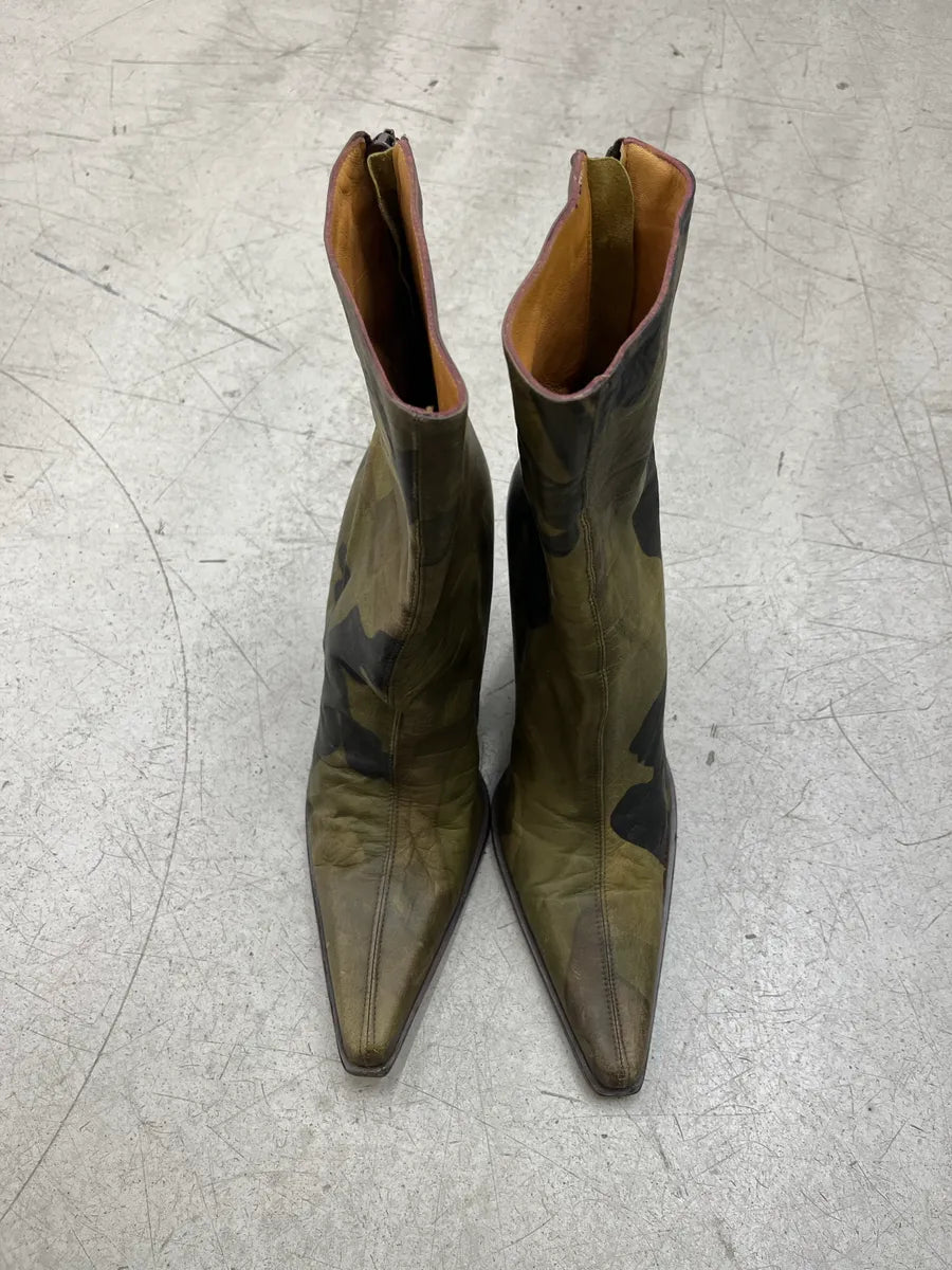2000s Plein Sud Camo Green Leather High Heels pBfdJsbD 4