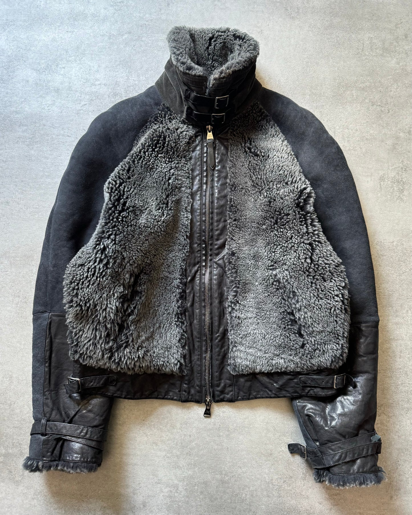 FW2018 Louis Vuitton Black Grey Shearling Leather Jacket (L) - 4
