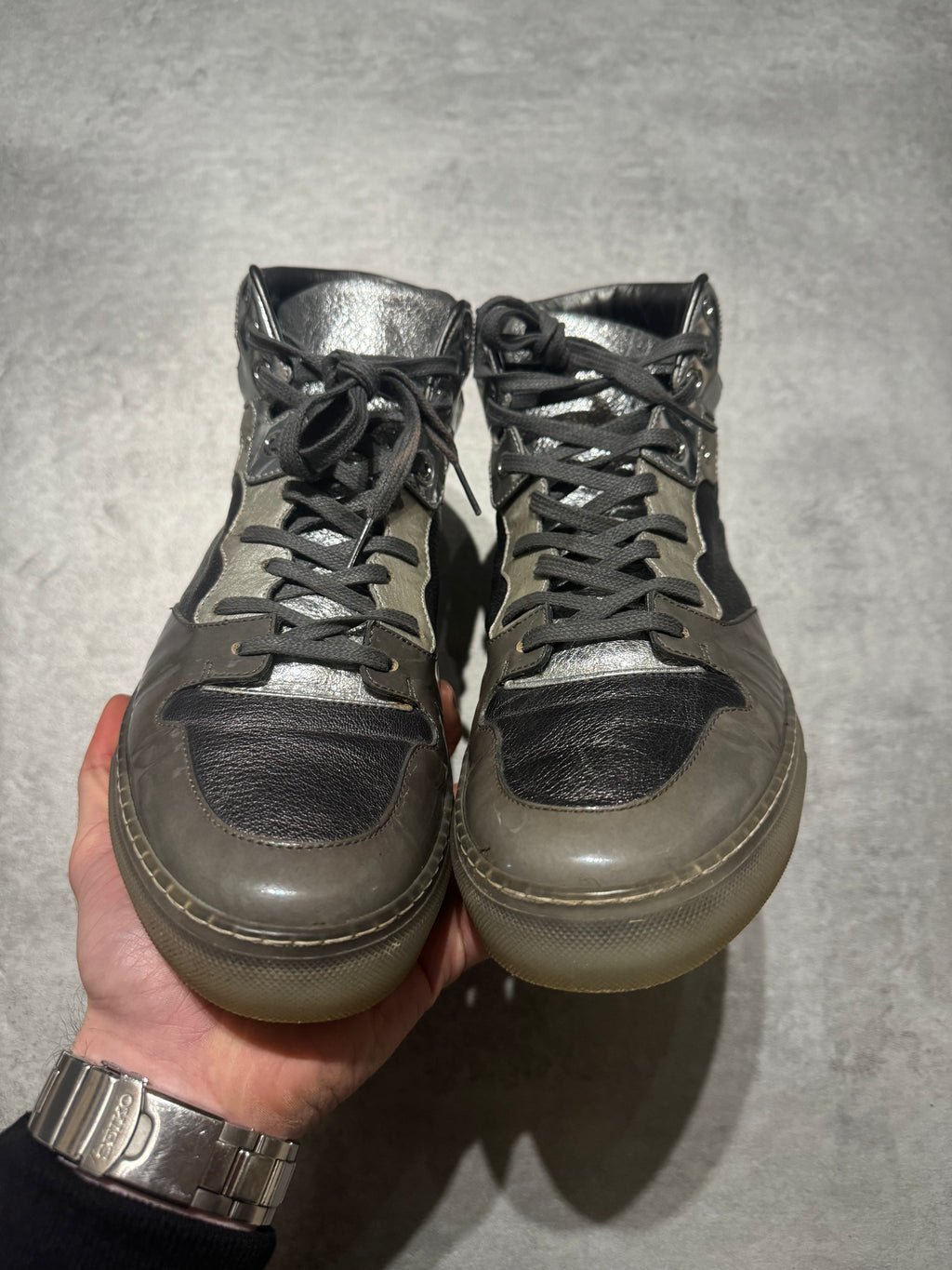 Balenciaga Arena City Grey Silver High Leather Shoes (41) - 5