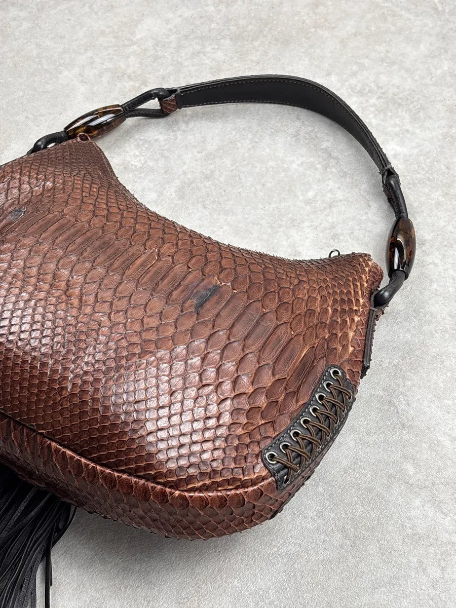 2000s Giorgio Armani Brown Leather Python Texture Tassel Shoulder Bag pHvrsPKd 11