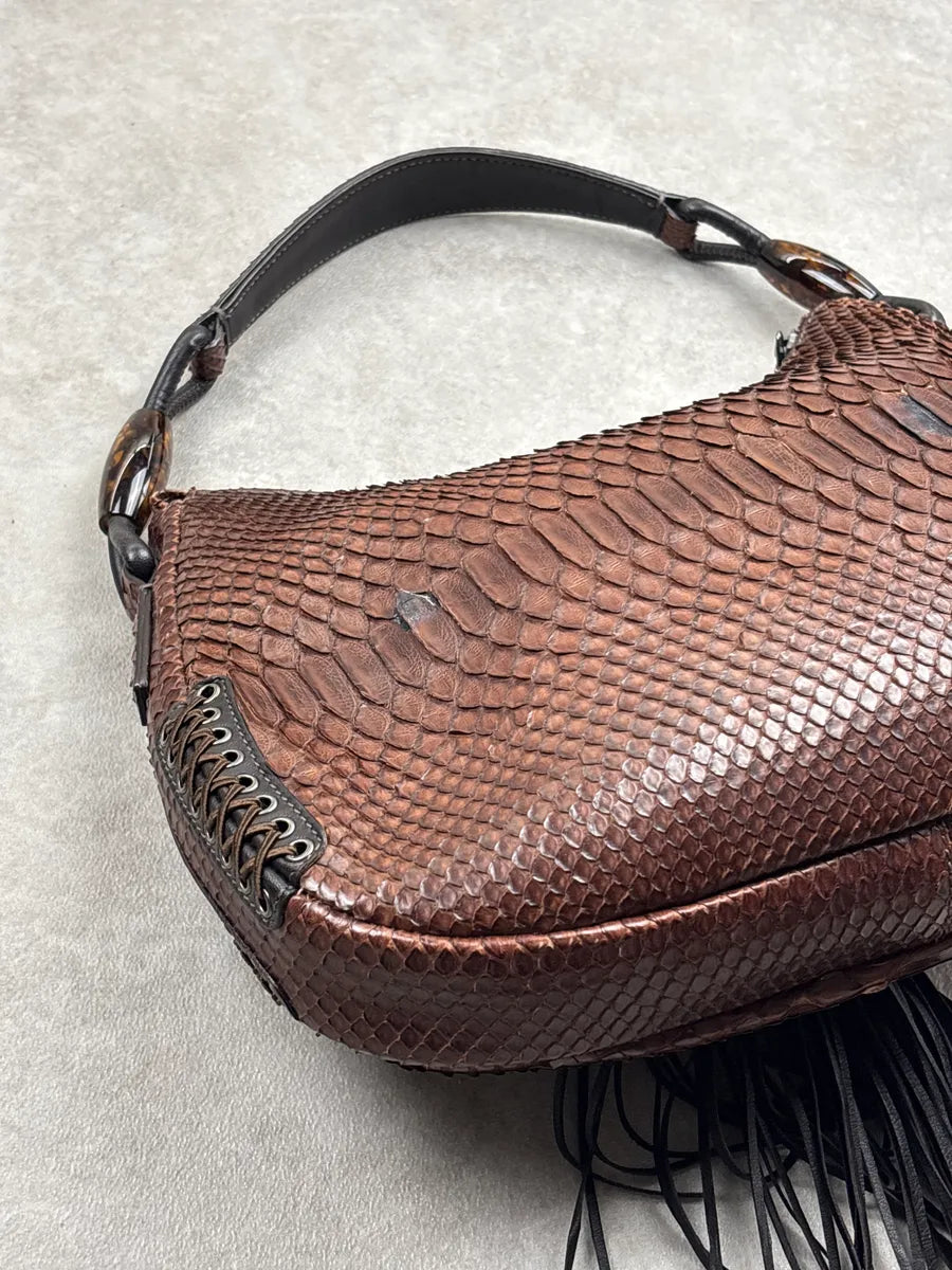 2000s Giorgio Armani Brown Leather Python Texture Tassel Shoulder Bag pHvrsPKd 12