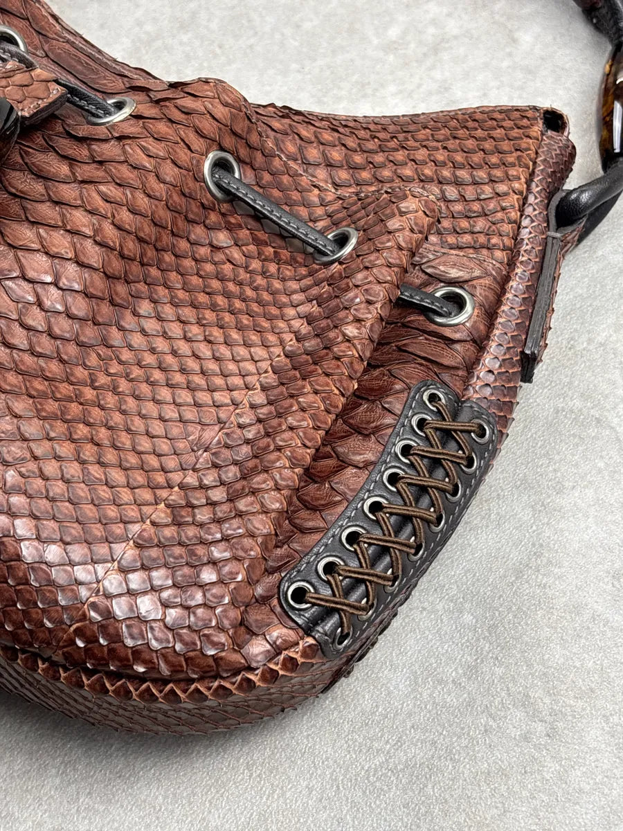 2000s Giorgio Armani Brown Leather Python Texture Tassel Shoulder Bag pHvrsPKd 5