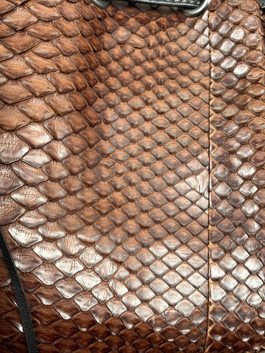 2000s Giorgio Armani Brown Leather Python Texture Tassel Shoulder Bag pHvrsPKd 6