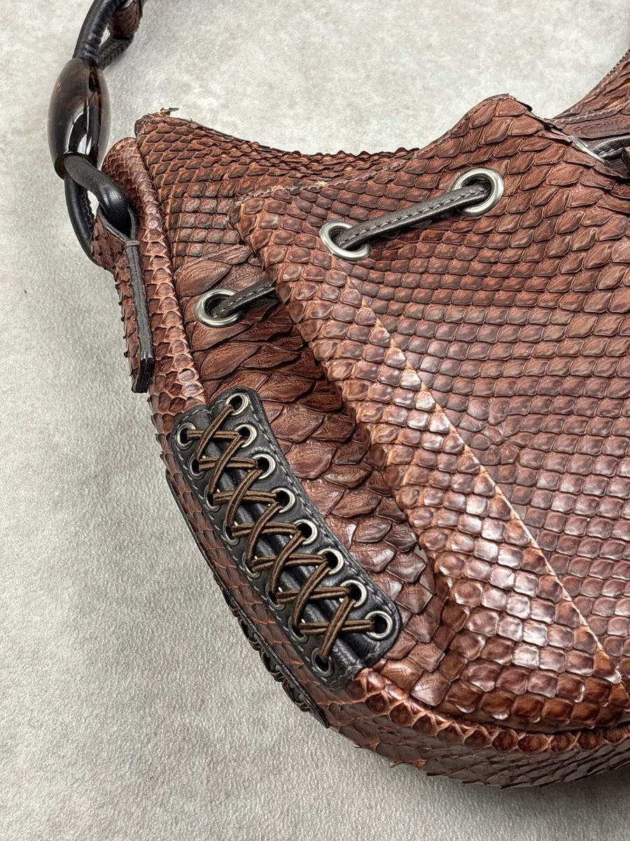 2000s Giorgio Armani Brown Leather Python Texture Tassel Shoulder Bag pHvrsPKd 8