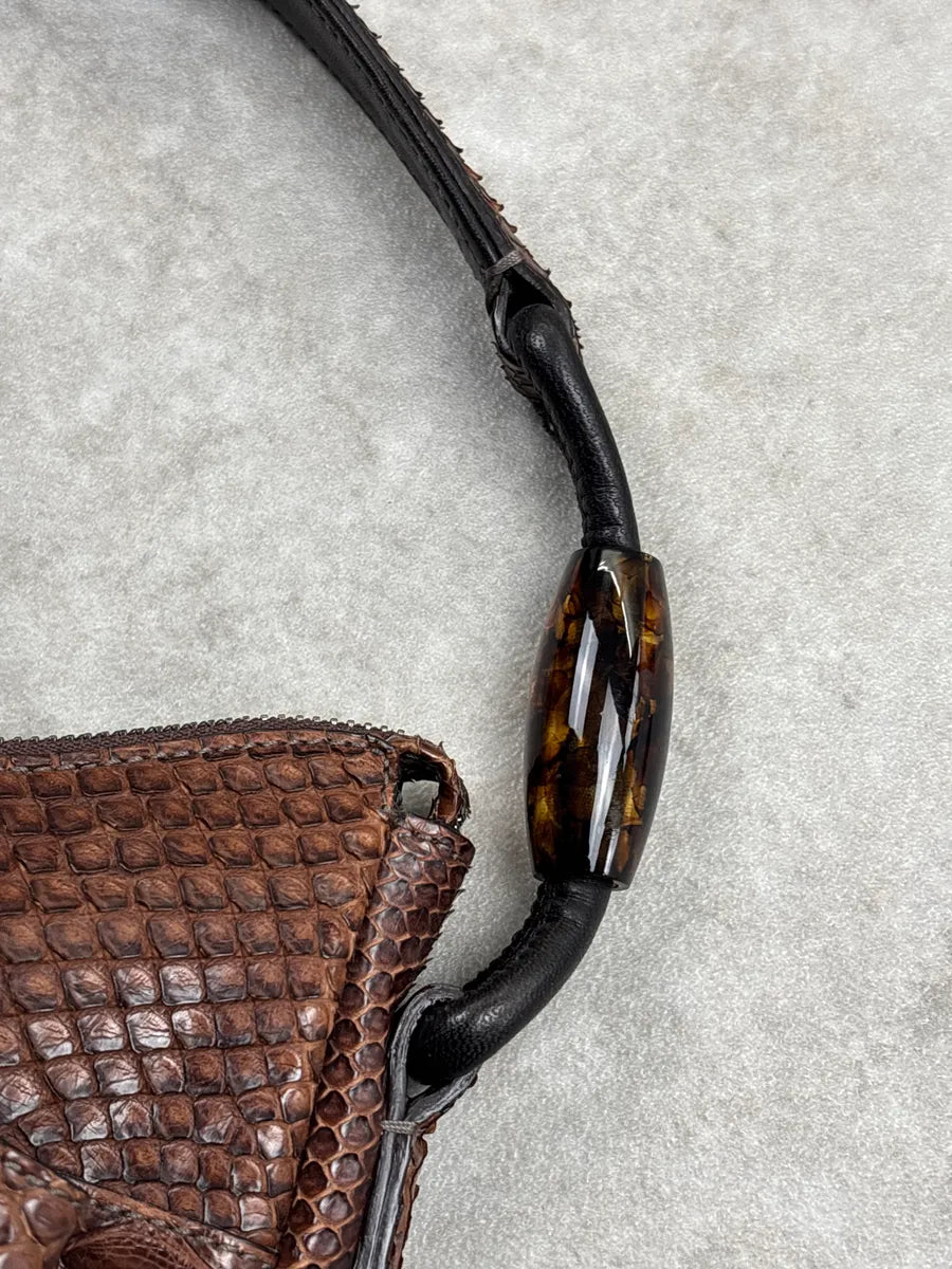 2000s Giorgio Armani Brown Leather Python Texture Tassel Shoulder Bag pHvrsPKd 9