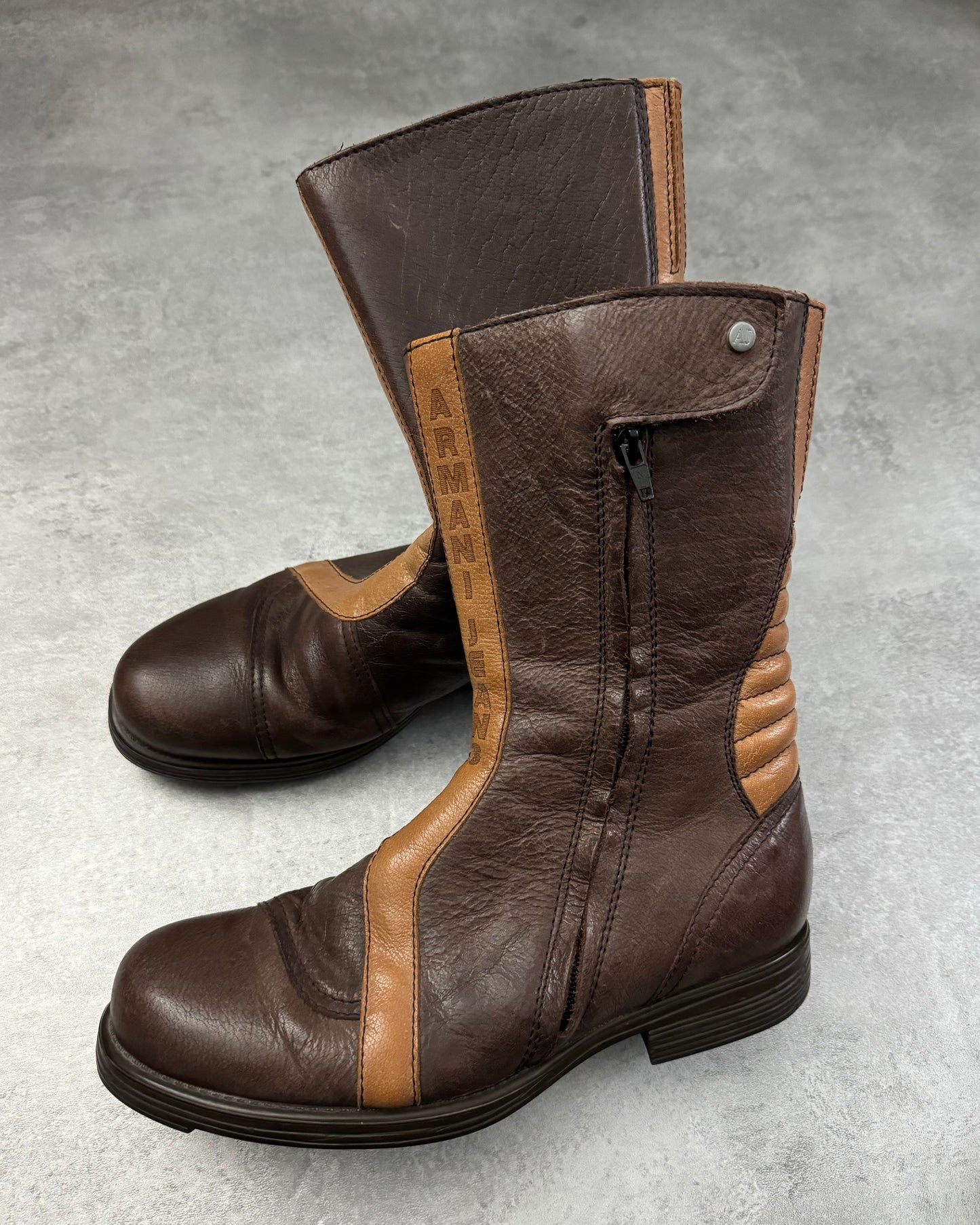 2000s Armani Brown Archive Biker Leather Boots (43) - 3