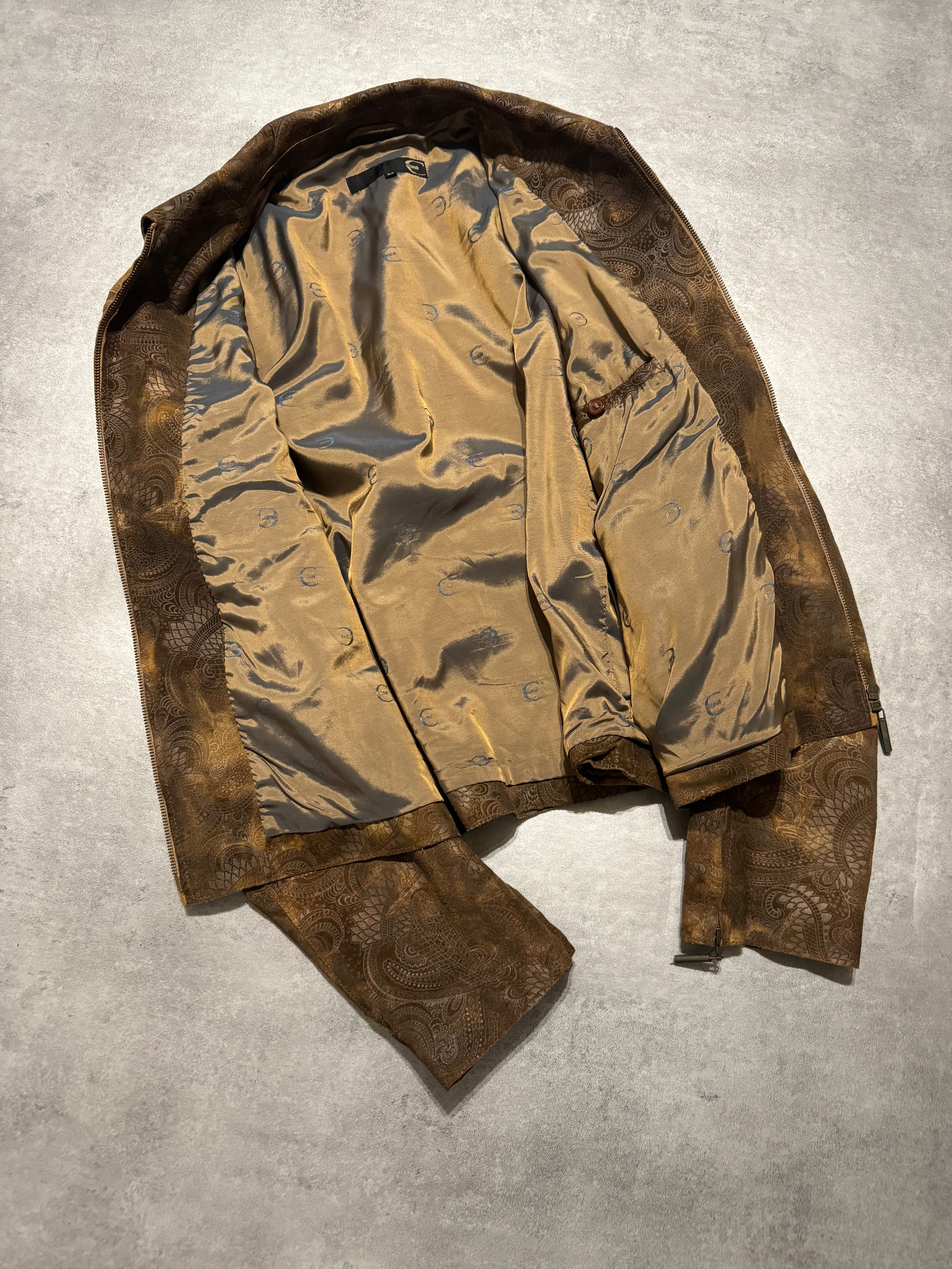 2000s Cavalli Brown Spiritual Dragon Faded Leather Premium Jacket (L) - 8