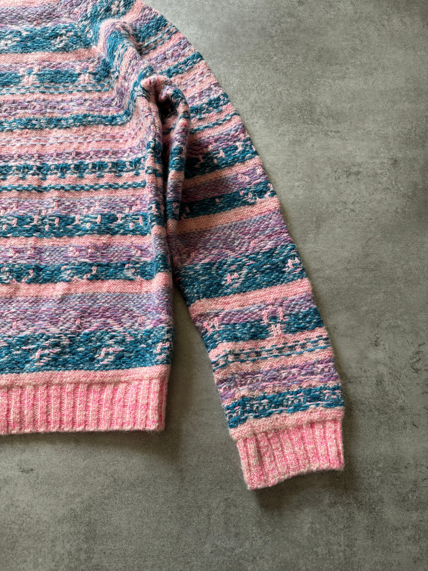 FW2019 Acne Studios Striped Intarsia Knit Pink Jacquard Sweater (L) - 7