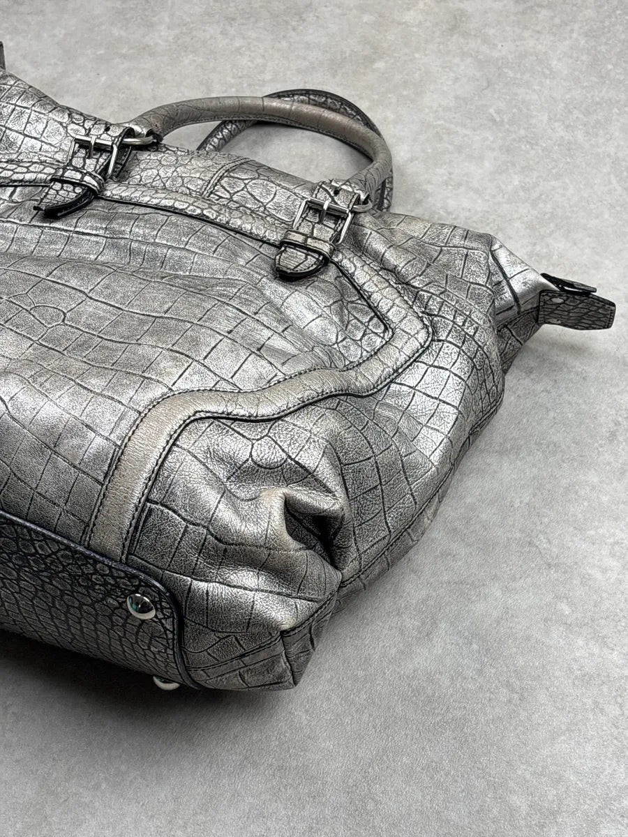 2010s Alexander McQueen Silver Grey Leather Crocodile Effect Metallic Bag pStFhNkH 10