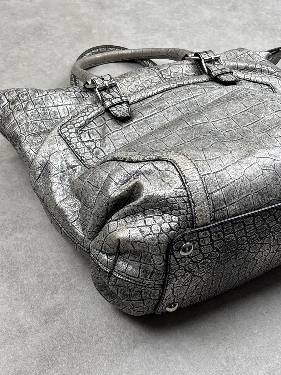 2010s Alexander McQueen Silver Grey Leather Crocodile Effect Metallic Bag pStFhNkH 11