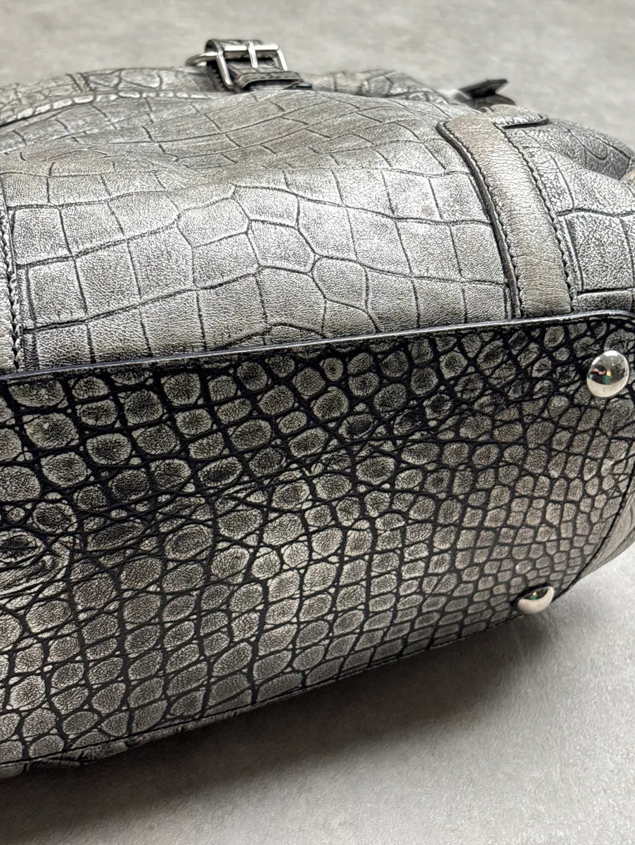 2010s Alexander McQueen Silver Grey Leather Crocodile Effect Metallic Bag pStFhNkH 12
