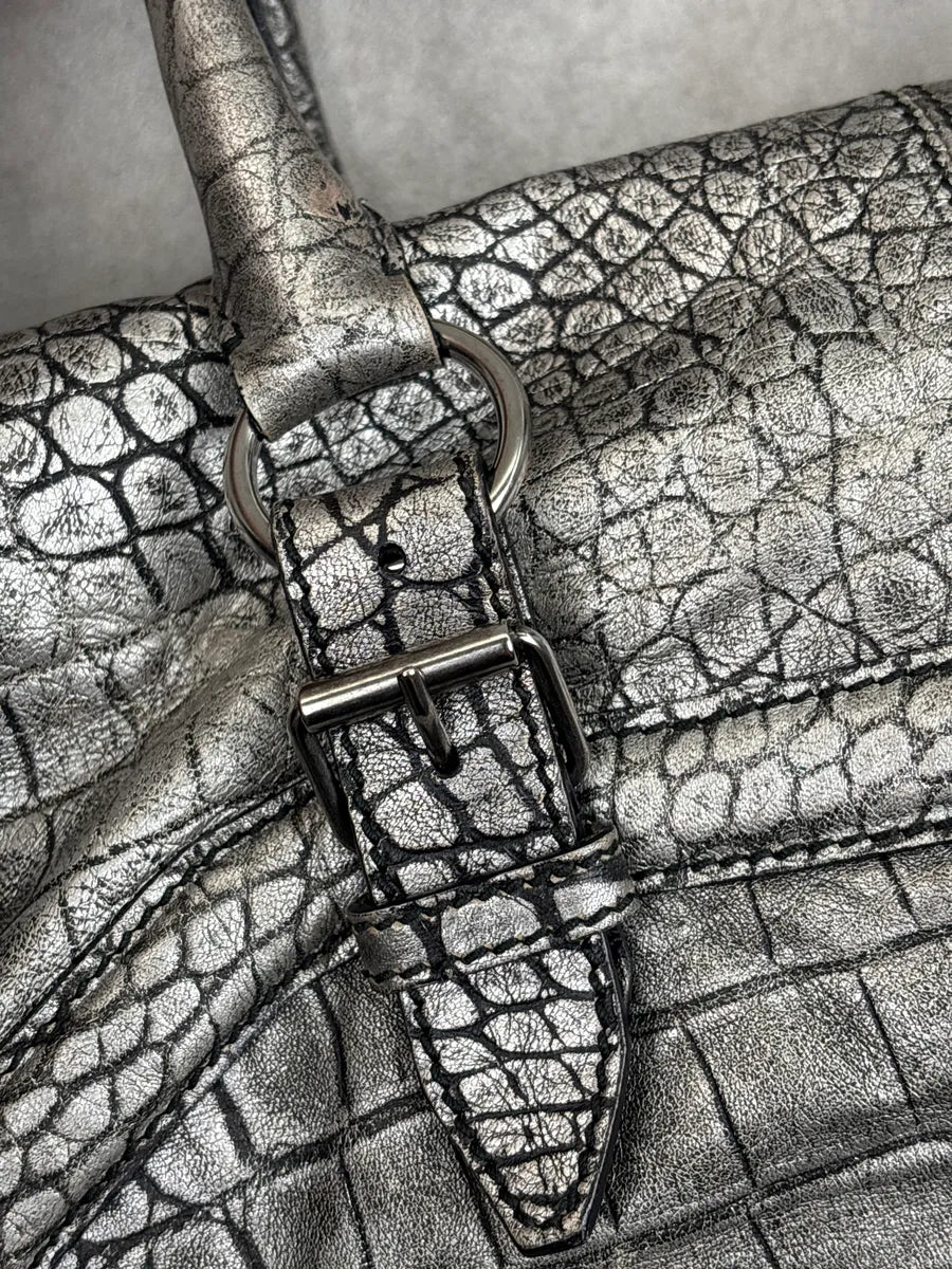 2010s Alexander McQueen Silver Grey Leather Crocodile Effect Metallic Bag pStFhNkH 13