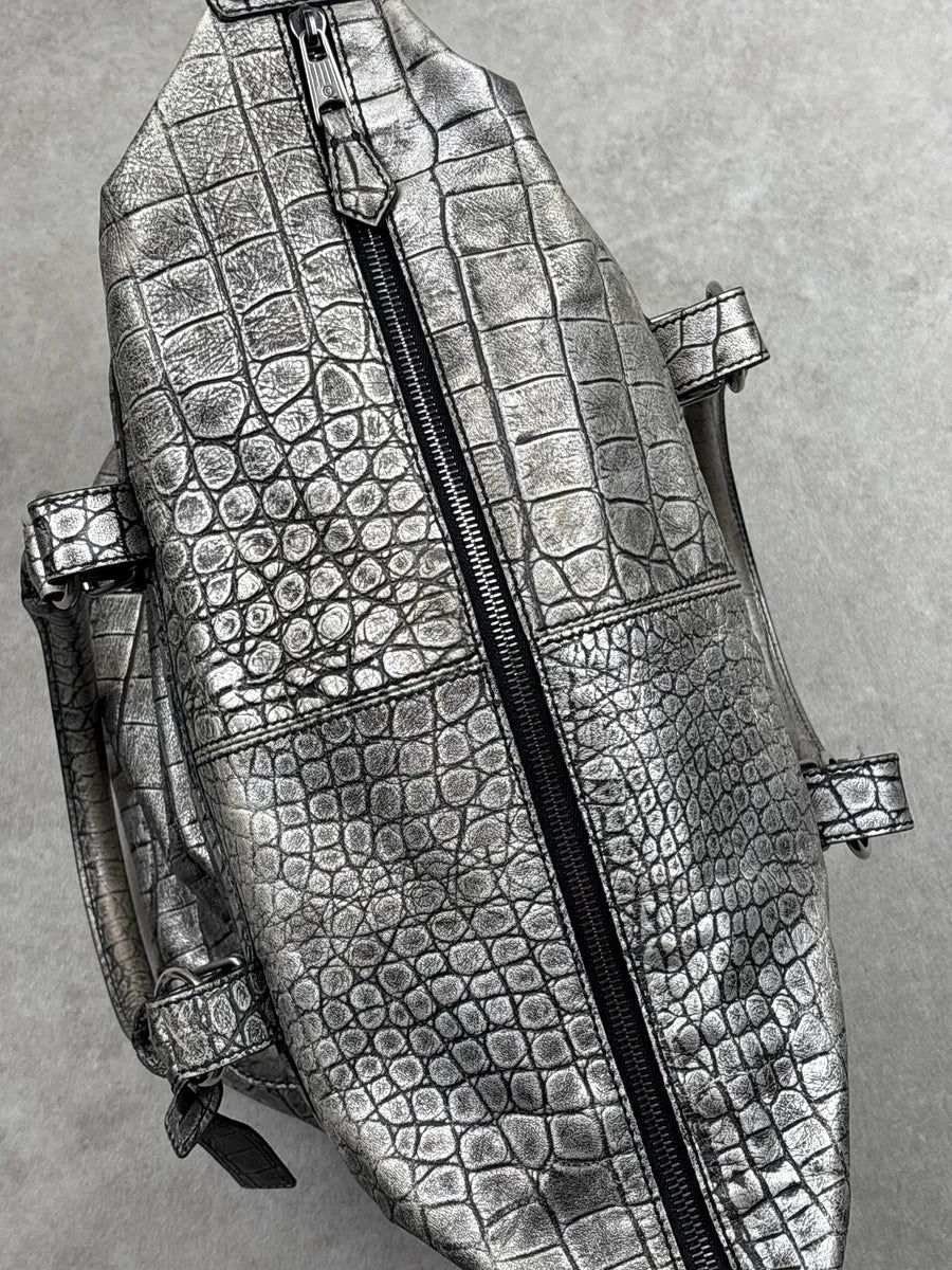2010s Alexander McQueen Silver Grey Leather Crocodile Effect Metallic Bag pStFhNkH 14