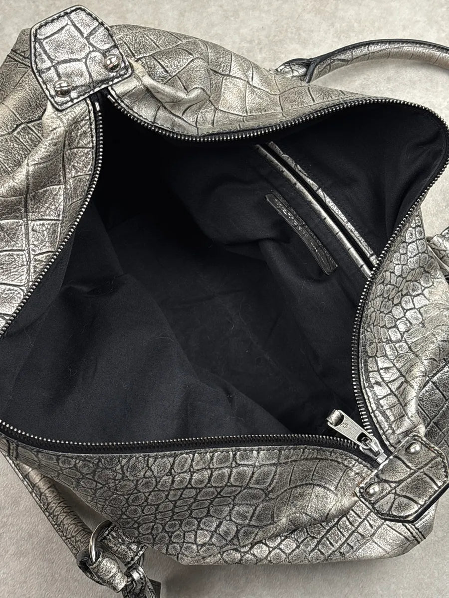 2010s Alexander McQueen Silver Grey Leather Crocodile Effect Metallic Bag pStFhNkH 15