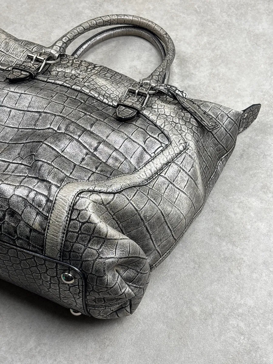 2010s Alexander McQueen Silver Grey Leather Crocodile Effect Metallic Bag pStFhNkH 6