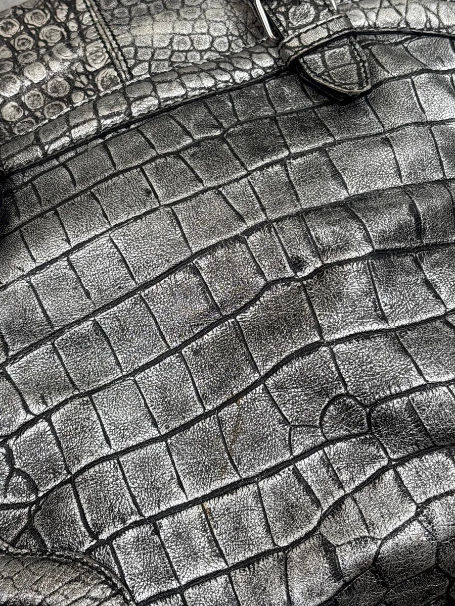 2010s Alexander McQueen Silver Grey Leather Crocodile Effect Metallic Bag pStFhNkH 8
