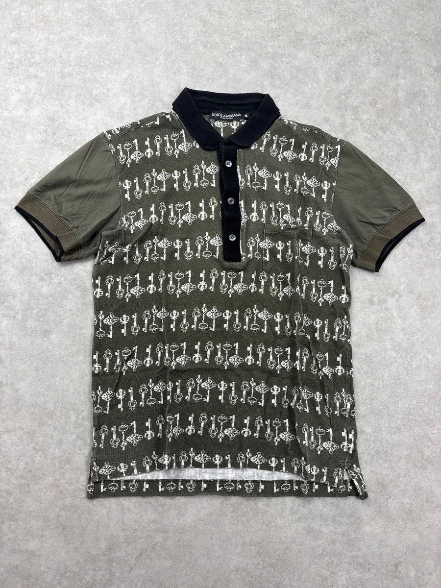 2010s Dolce & Gabbana Olive Key Print Contrast Collar Polo pVvekBXC 0