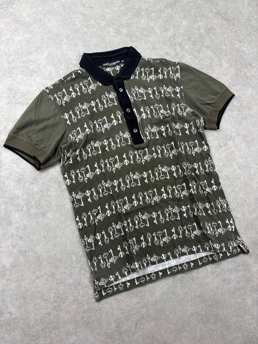 2010s Dolce & Gabbana Olive Key Print Contrast Collar Polo pVvekBXC 3