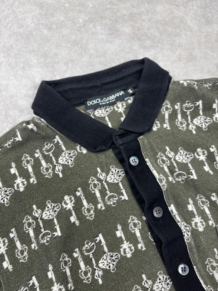 2010s Dolce & Gabbana Olive Key Print Contrast Collar Polo pVvekBXC 7