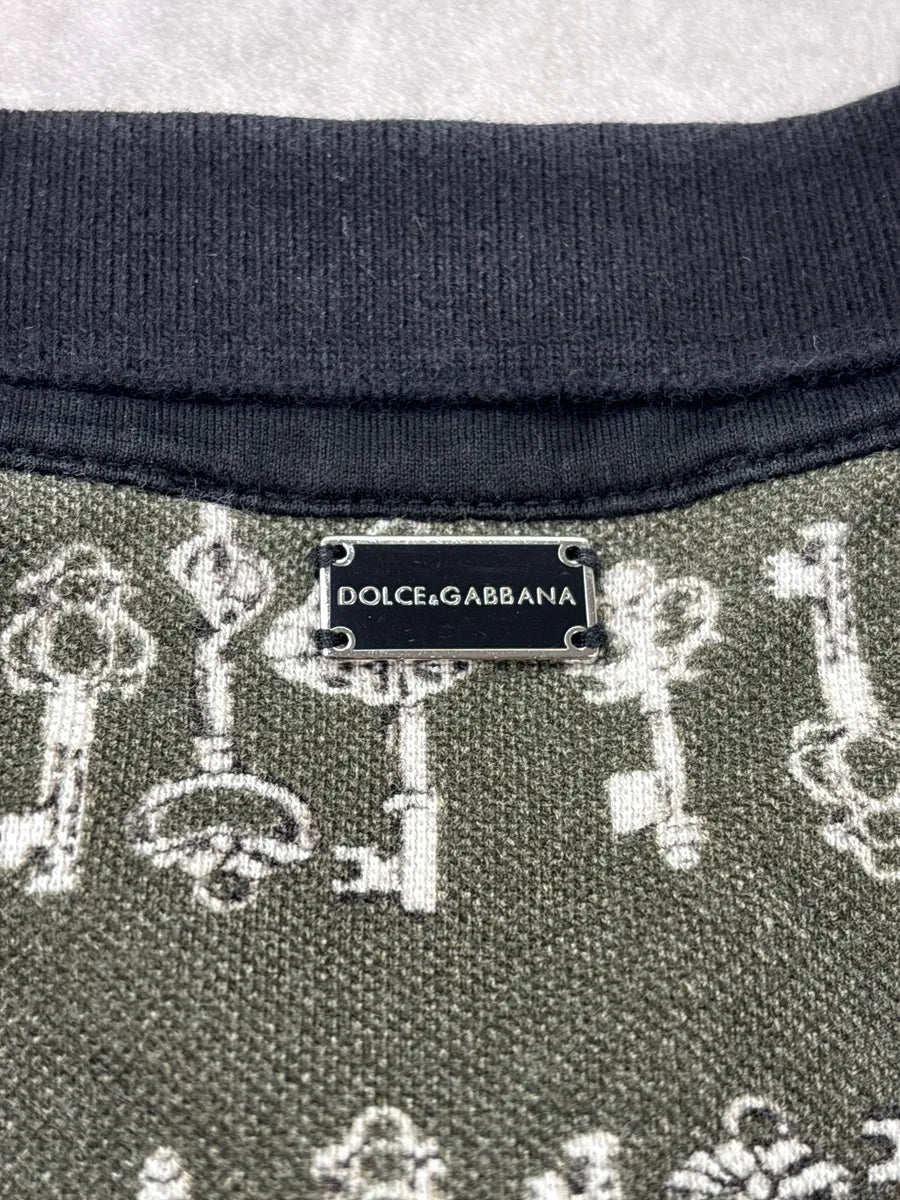 2010s Dolce & Gabbana Olive Key Print Contrast Collar Polo pVvekBXC 5