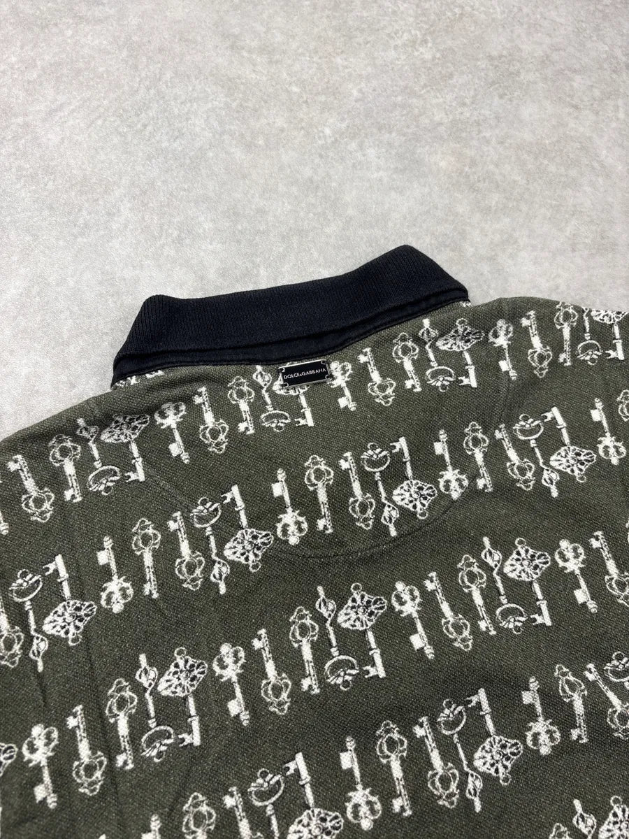 2010s Dolce & Gabbana Olive Key Print Contrast Collar Polo pVvekBXC 6