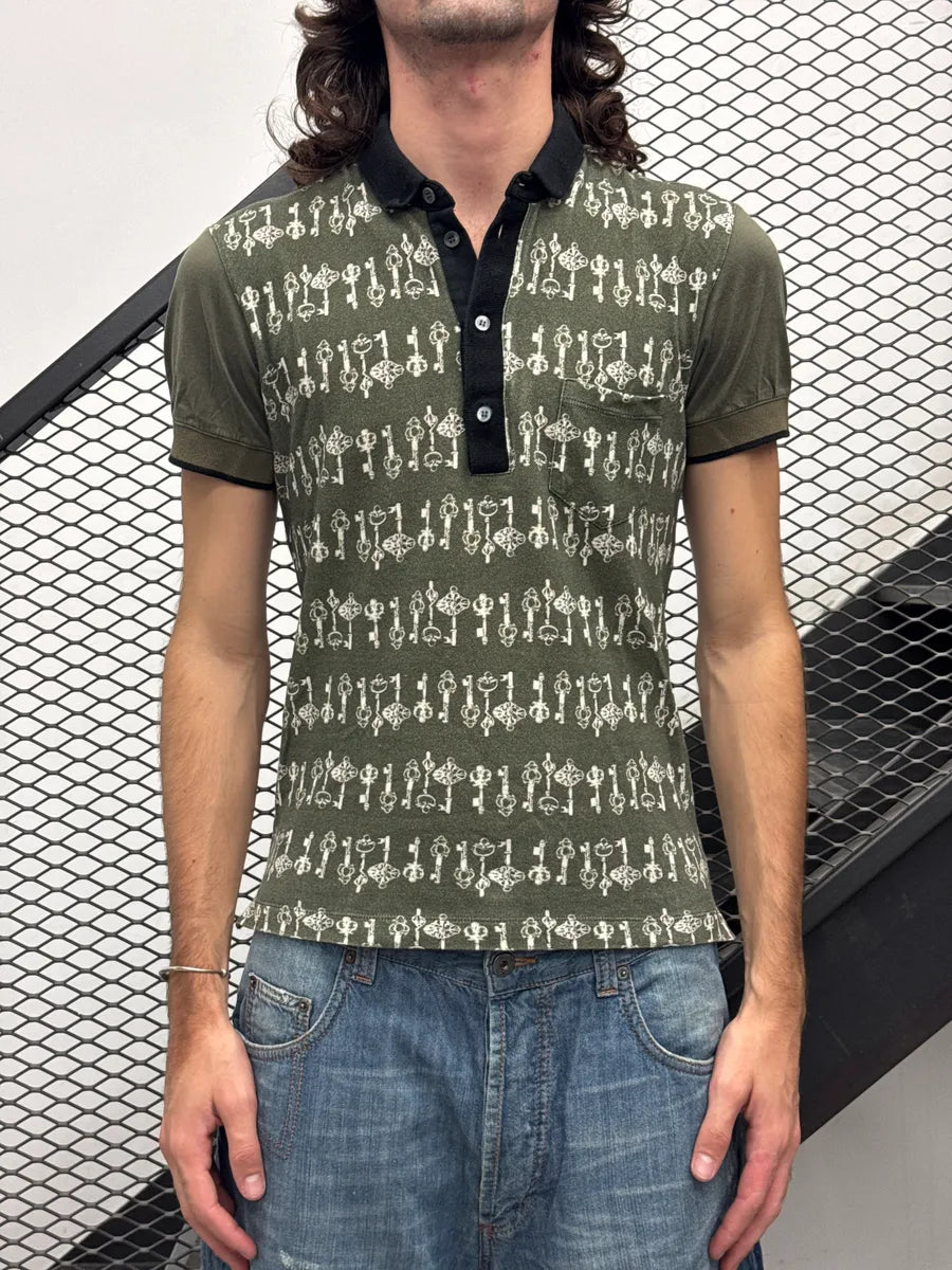 2010s Dolce & Gabbana Olive Key Print Contrast Collar Polo pVvekBXC 1