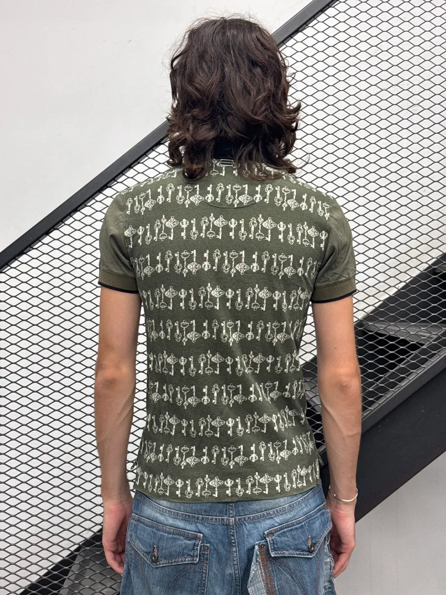 2010s Dolce & Gabbana Olive Key Print Contrast Collar Polo pVvekBXC 2
