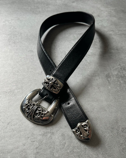 Chrome Hearts Black Leather Silver Rock Belt (OS) - 5