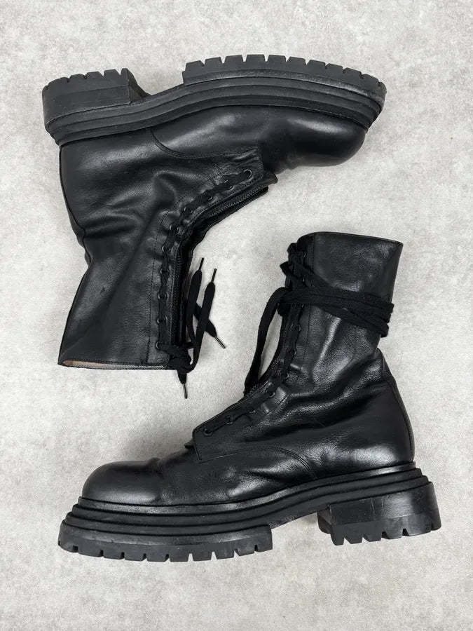 Cesare Paciotti Black Combat Leather High Boots CbLnwTU 2