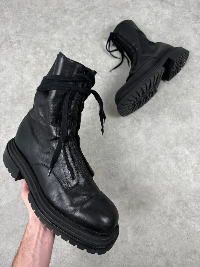 Cesare Paciotti Black Combat Leather High Boots CbLnwTU 0