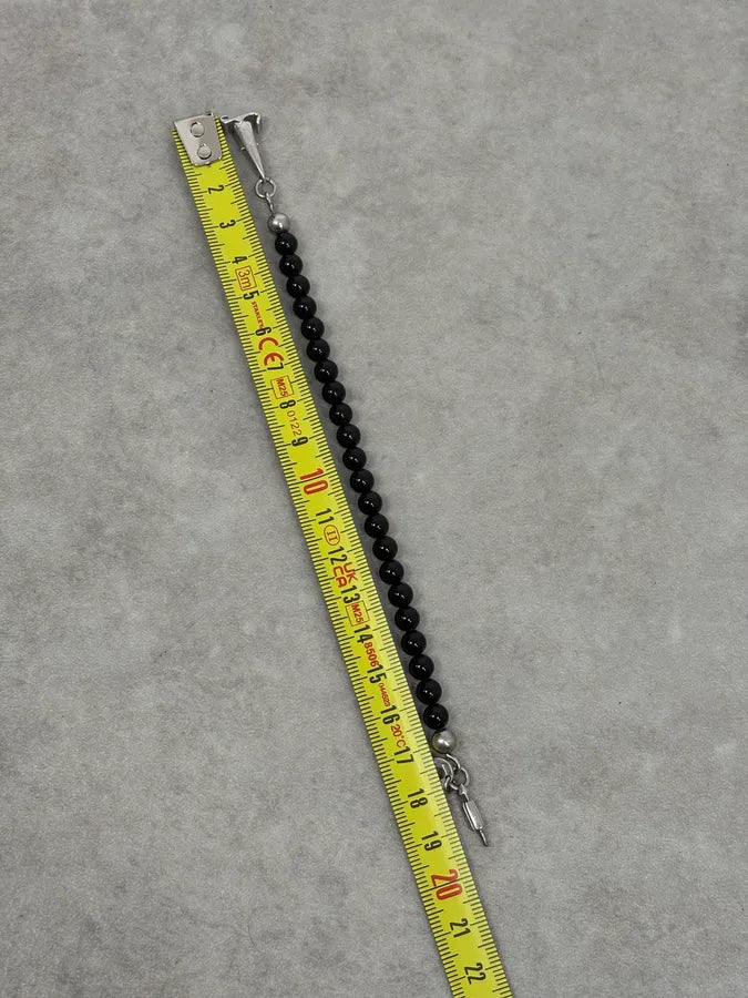 Cesare Paciotti Black Pearl Silver Dagger Beaded Bracelet hlOjMXq 8