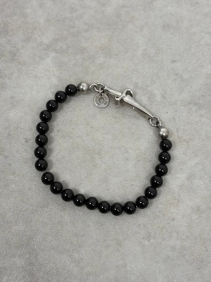 Cesare Paciotti Black Pearl Silver Dagger Beaded Bracelet hlOjMXq 0