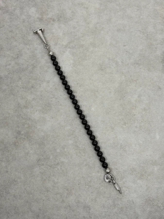 Cesare Paciotti Black Pearl Silver Dagger Beaded Bracelet hlOjMXq 5